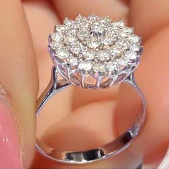 925 Sterling Silver Plated Art Deco Circle Cluster Statement Ring - Picture 2 of 14